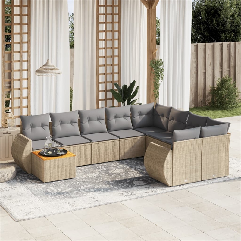 vidaXL 10 Piece Steel Sofa Set in Gray/Beige