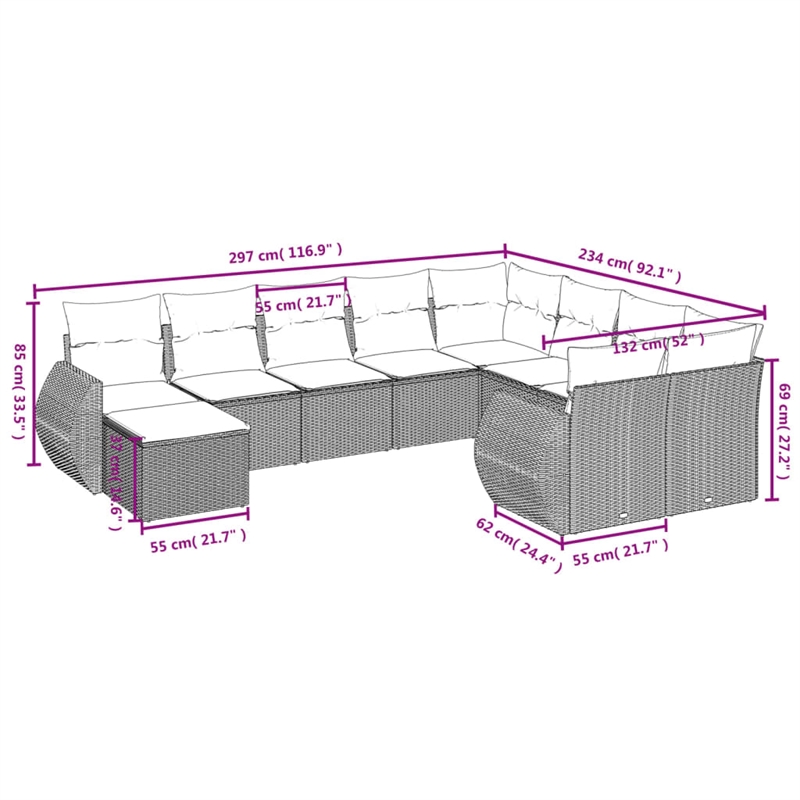 vidaXL 10 Piece Steel Sofa Set in Gray/Beige
