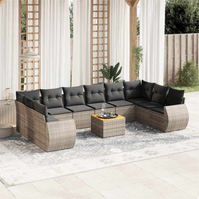 vidaXL 11 Piece Solid Acacia Wood Sofa Set in Gray
