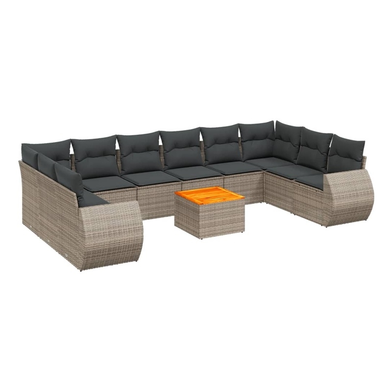vidaXL 11 Piece Solid Acacia Wood Sofa Set in Gray
