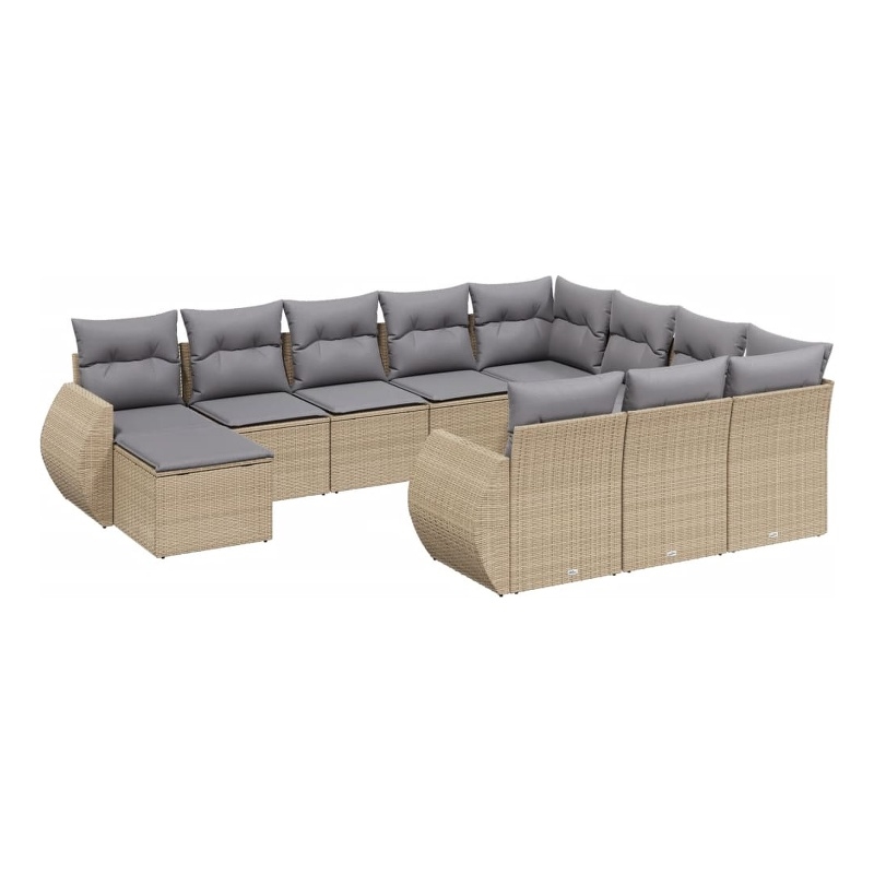 vidaXL 11 Piece Steel Small Sofa Set w/ Removable Covers in Beige