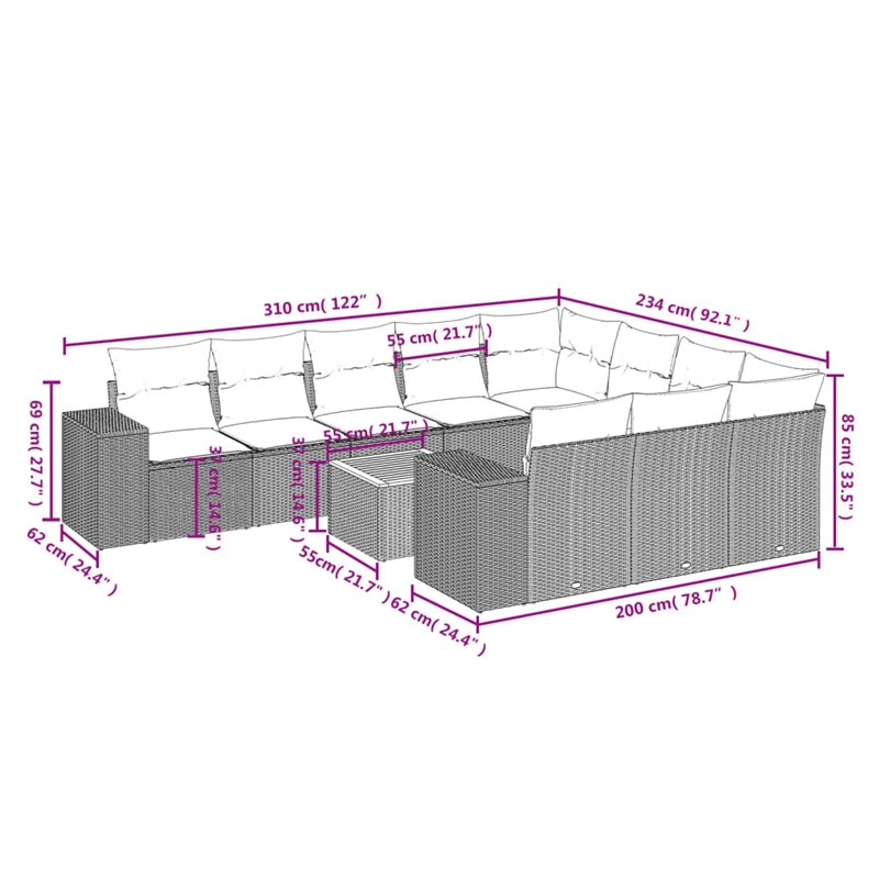 vidaXL 11 Piece Steel Sofa Set in Beige