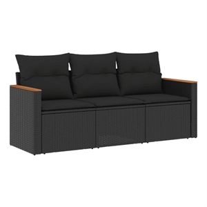 vidaXL 3 Piece Poly Rattan Sofa Set in Black