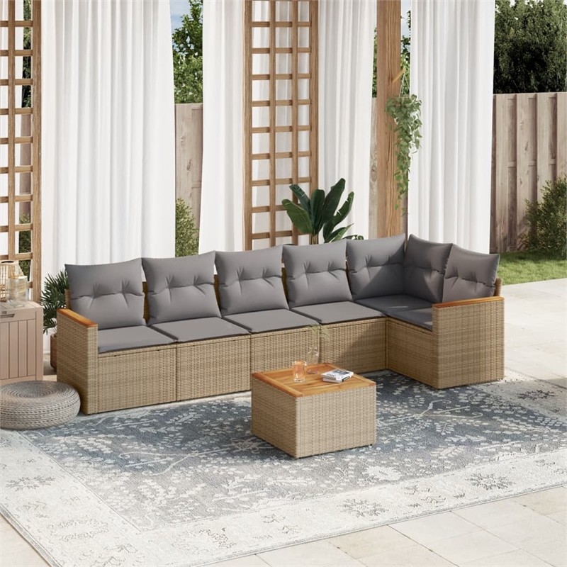 vidaXL 7 Piece Solid Acacia Wood Sofa Set in Beige