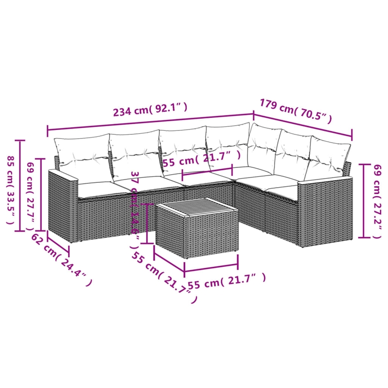 vidaXL 7 Piece Steel Sofa Set in Black/White/Cream