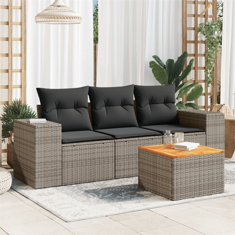 vidaXL 4 Piece Solid Acacia Wood Sofa Set in Gray