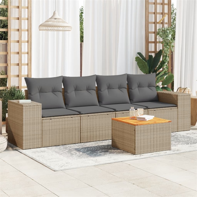 vidaXL Solid Acacia Wood Sofa Set in Beige