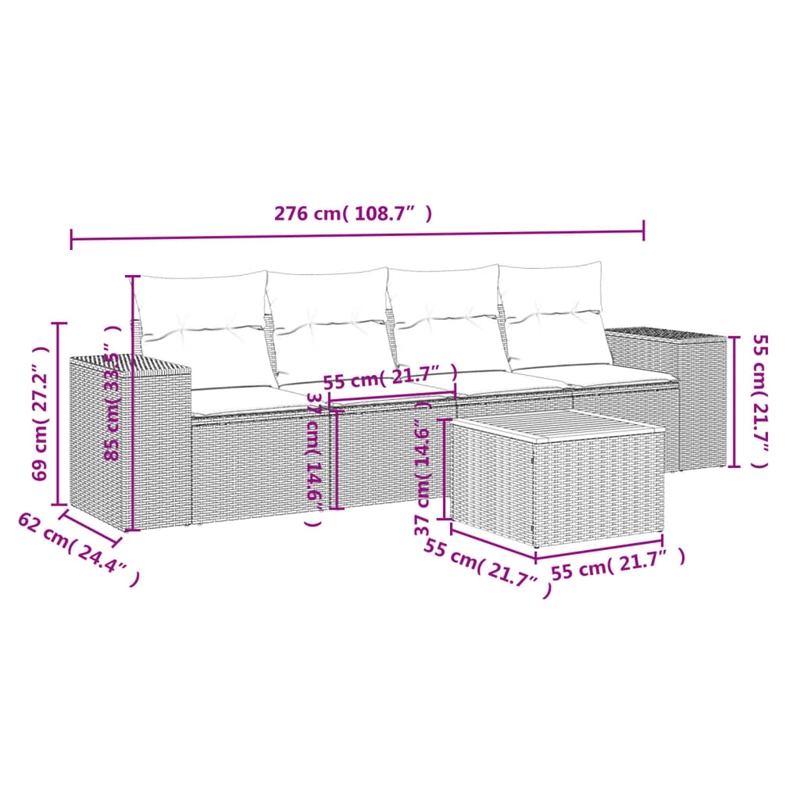 vidaXL Solid Acacia Wood Sofa Set in Beige