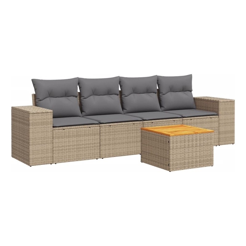 vidaXL Solid Acacia Wood Sofa Set in Beige