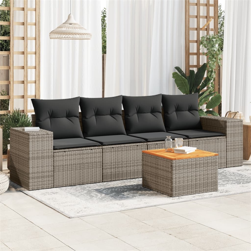 vidaXL 5 Piece Solid Acacia Wood Sofa Set in Gray