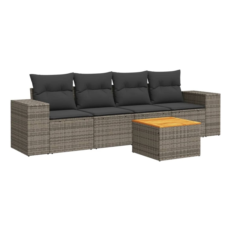 vidaXL 5 Piece Solid Acacia Wood Sofa Set in Gray