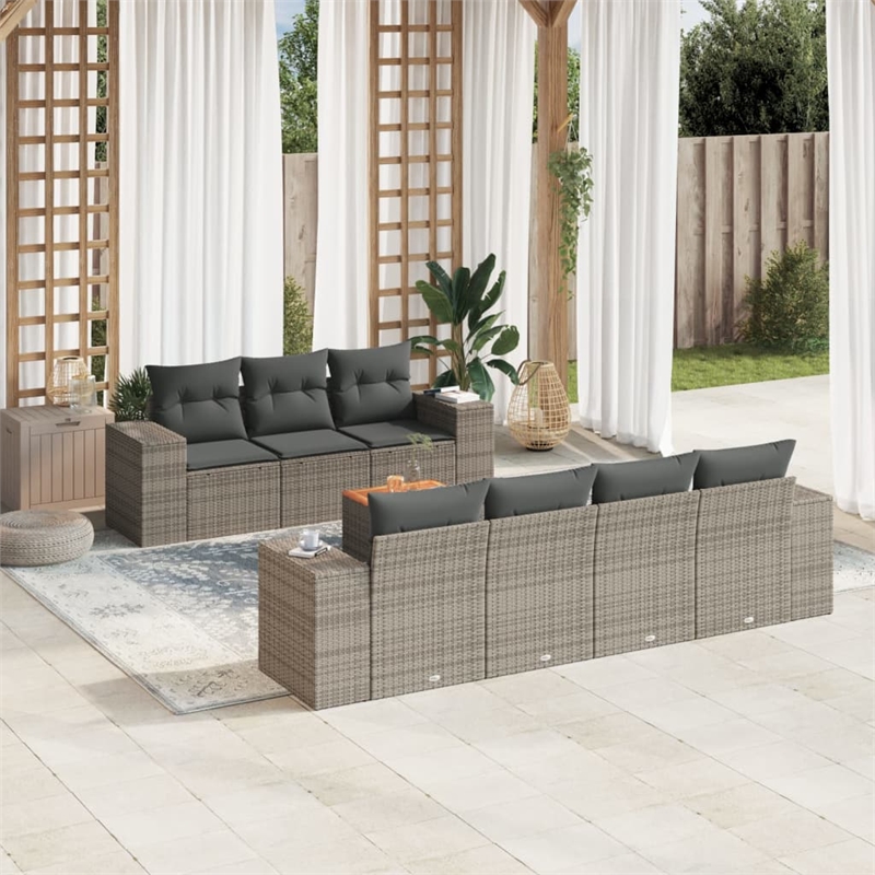 vidaXL 8 Piece Solid Acacia Wood Sofa Set in Gray