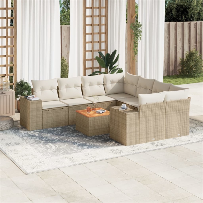 vidaXL 9 Piece Solid Acacia Wood Sofa Set in Beige