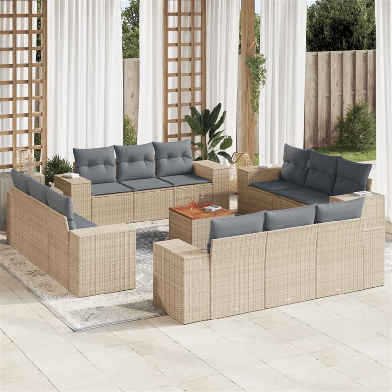vidaXL Solid Acacia Wood Small Sofa Set in Gray/Beige