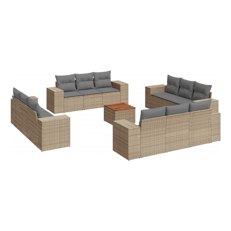 vidaXL Solid Acacia Wood Small Sofa Set in Gray/Beige