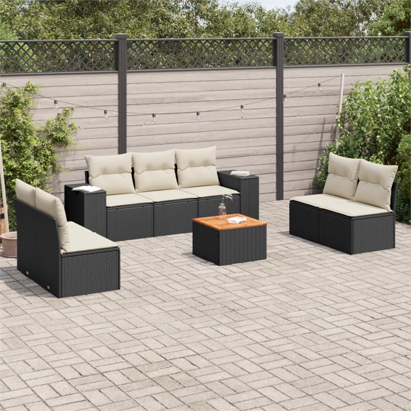 vidaXL 8 Piece Steel Sofa Set in Black/Cream