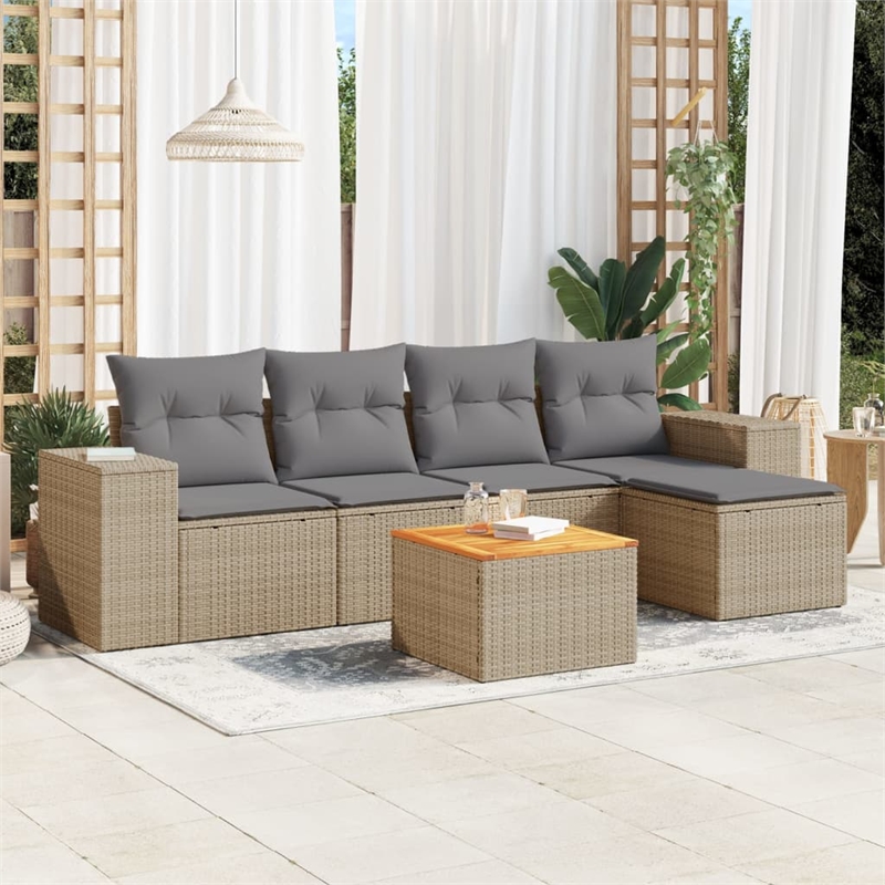 vidaXL Poly Rattan Sofa Set in Gray/Beige