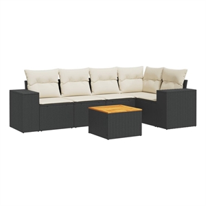 vidaXL 6 Piece Solid Acacia Wood Sofa Set in Black/White/Cream