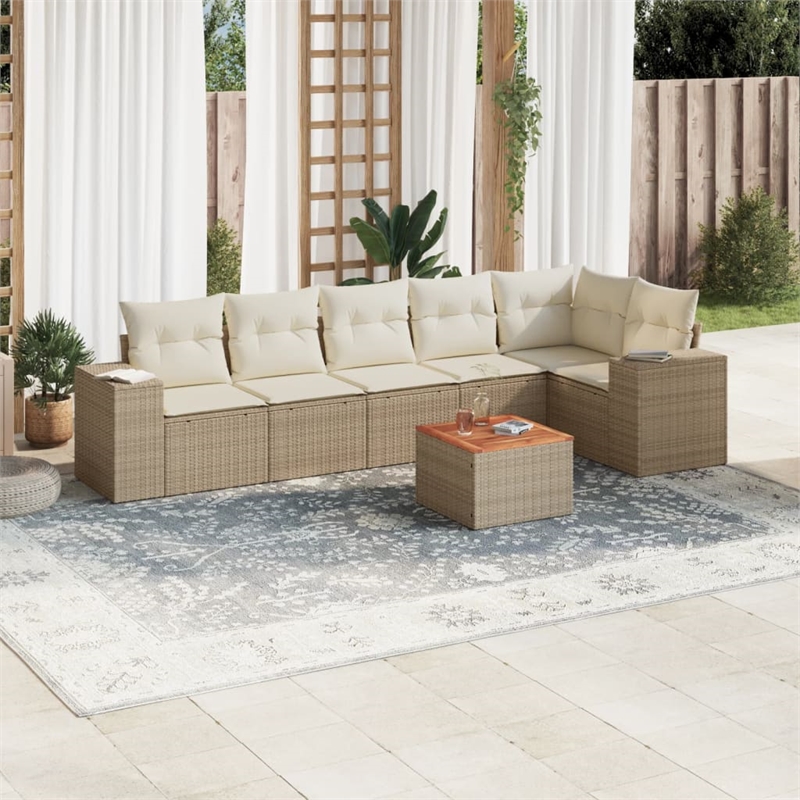 vidaXL 7 Piece Solid Acacia Wood Sofa Set in Beige