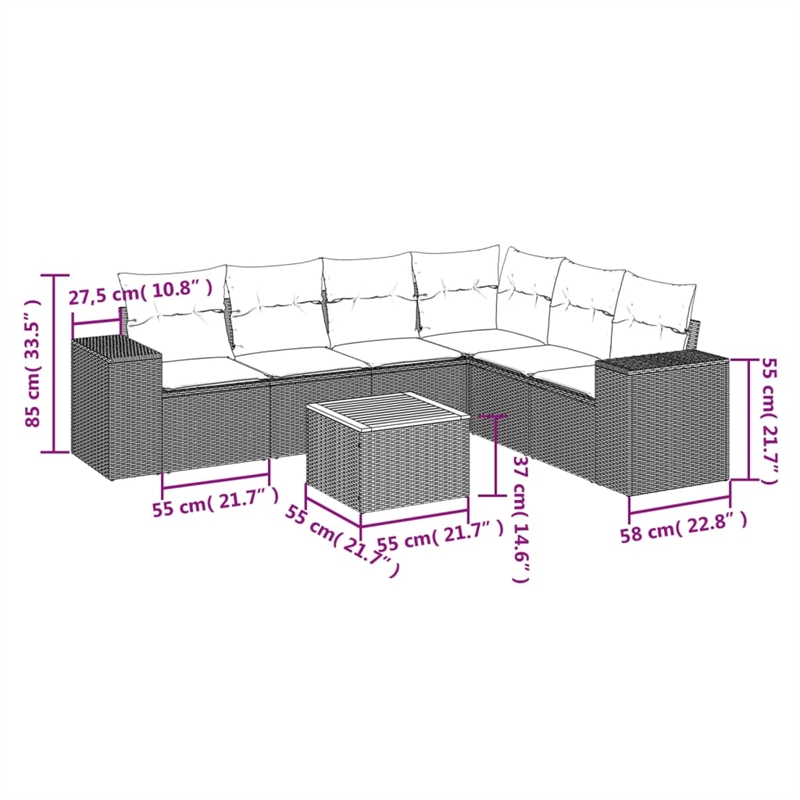 vidaXL 7 Piece Solid Acacia Wood Sofa Set in Beige