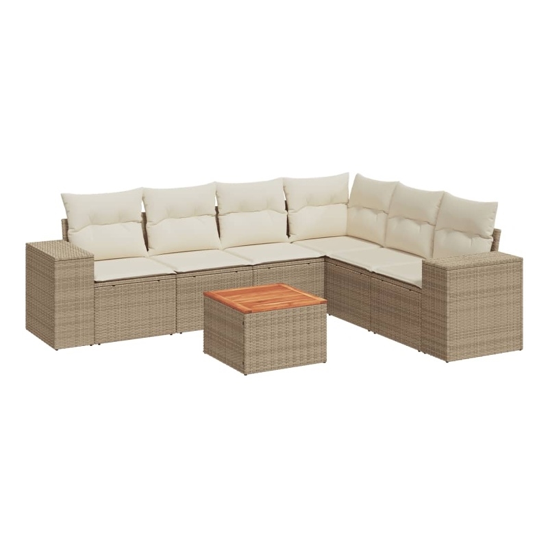 vidaXL 7 Piece Solid Acacia Wood Sofa Set in Beige