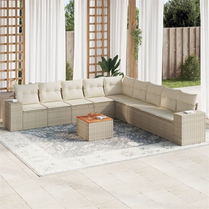 vidaXL 10 Piece Solid Acacia Wood Sofa Set in Beige