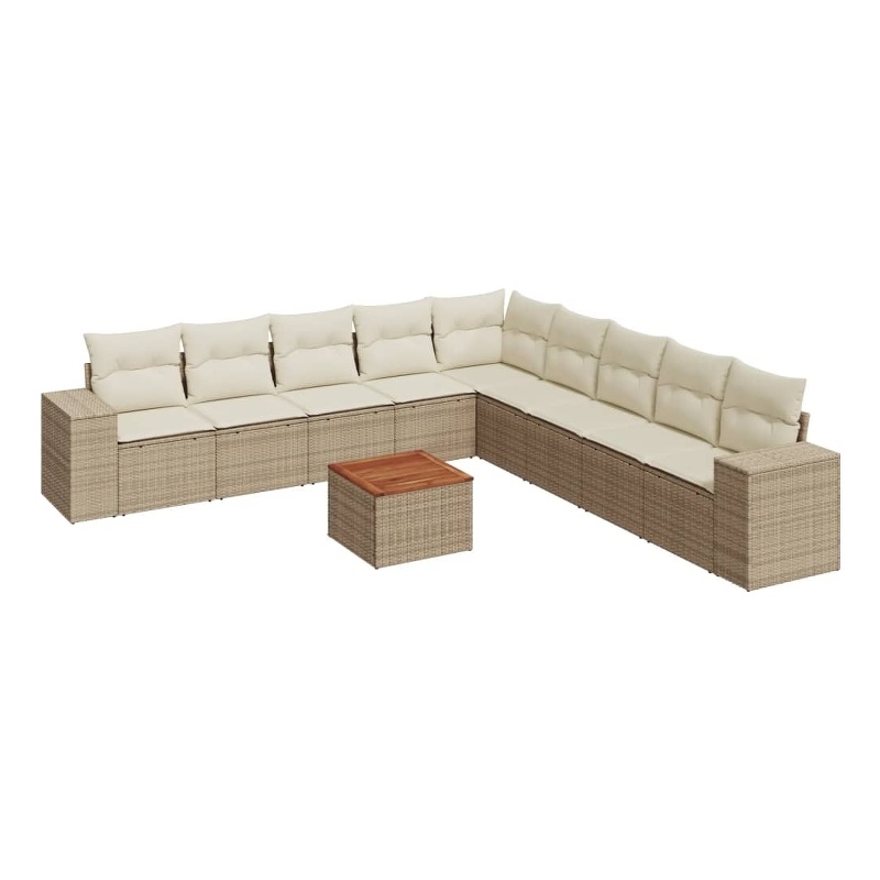vidaXL 10 Piece Solid Acacia Wood Sofa Set in Beige
