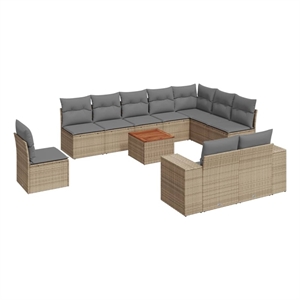 vidaXL 11 Piece Solid Acacia Wood Small Sofa Set in Gray/Beige