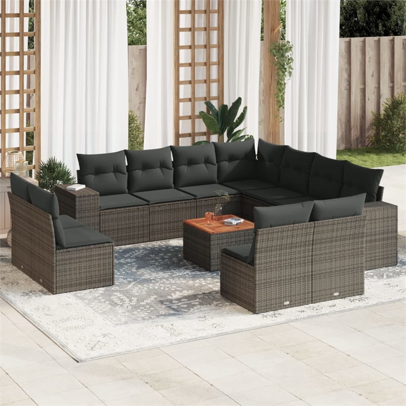 vidaXL 12 Piece Solid Acacia Wood Sofa Set in Gray