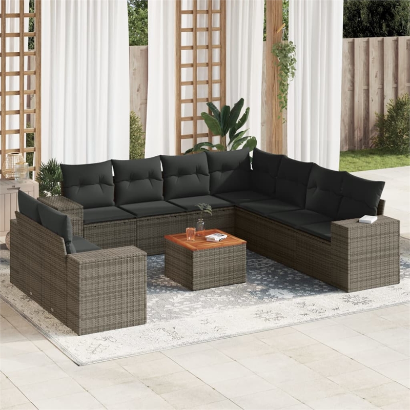 vidaXL 10 Piece Solid Acacia Wood Sofa Set in Gray