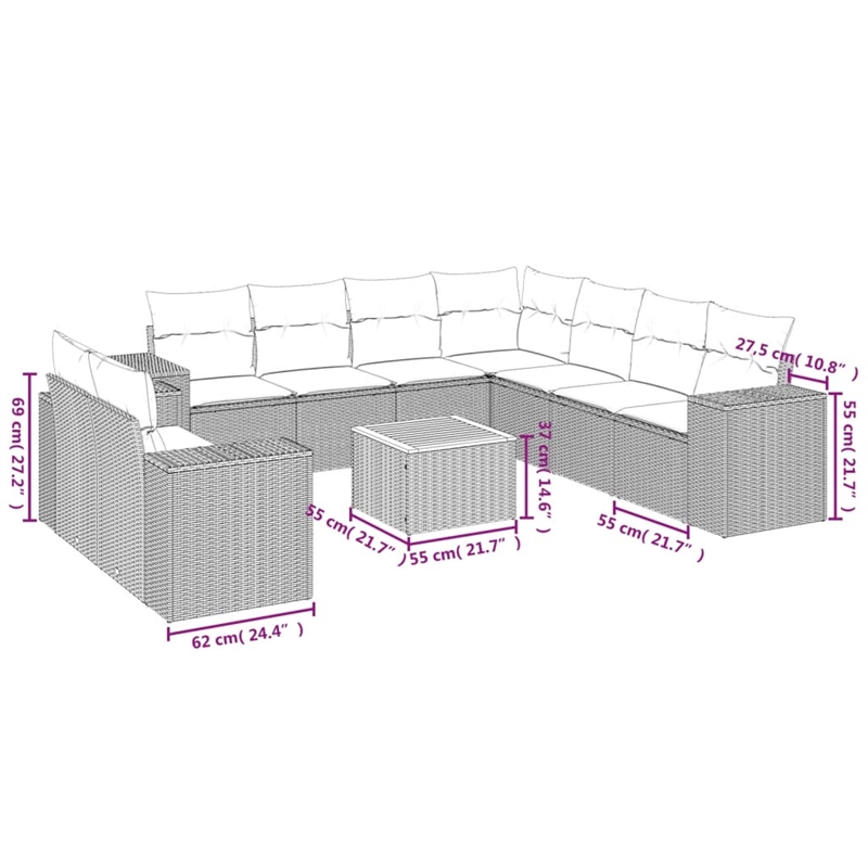 vidaXL 10 Piece Solid Acacia Wood Sofa Set in Gray
