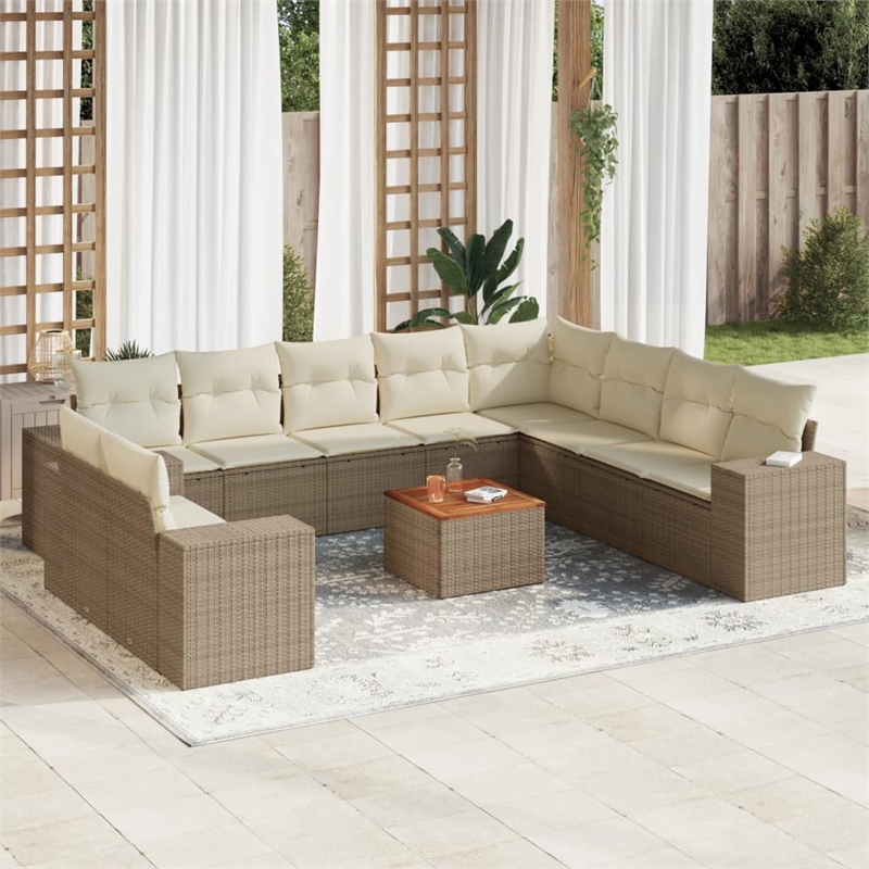 vidaXL 11 Piece Solid Acacia Wood Sofa Set in Beige