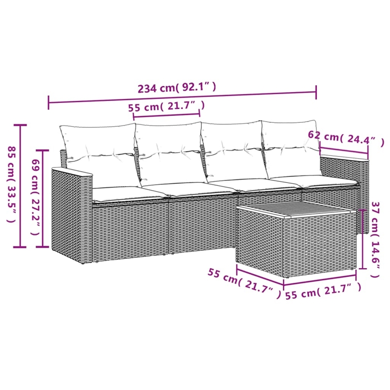 vidaXL 5 Piece Steel Large Sofa Set in Black