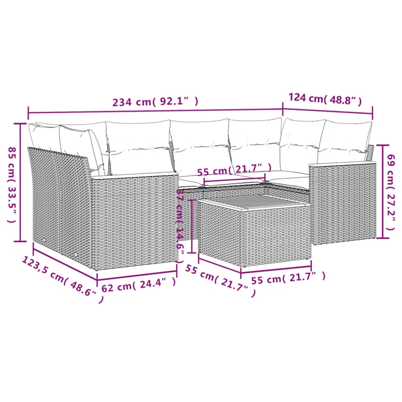vidaXL 7 Piece Steel Sofa Set in Black