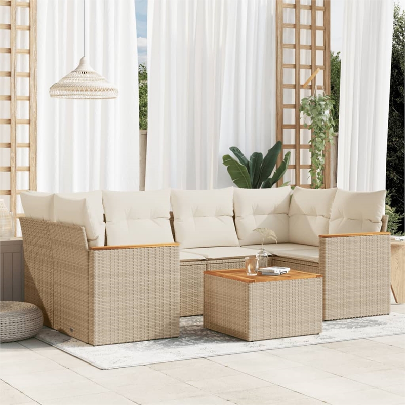 vidaXL 7 Piece Solid Acacia Wood Small Sofa Set in Beige