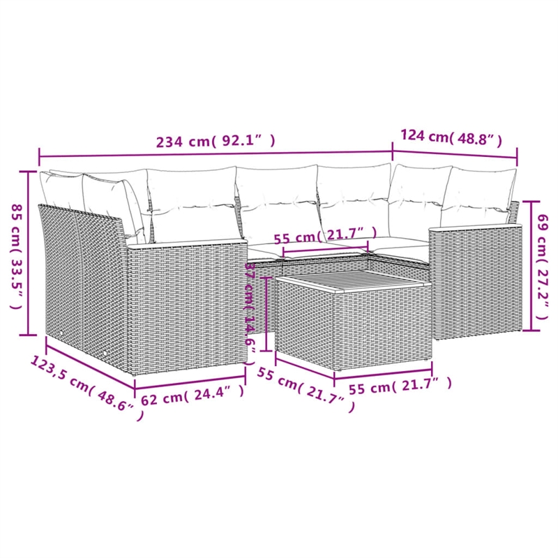 vidaXL 7 Piece Solid Acacia Wood Small Sofa Set in Beige