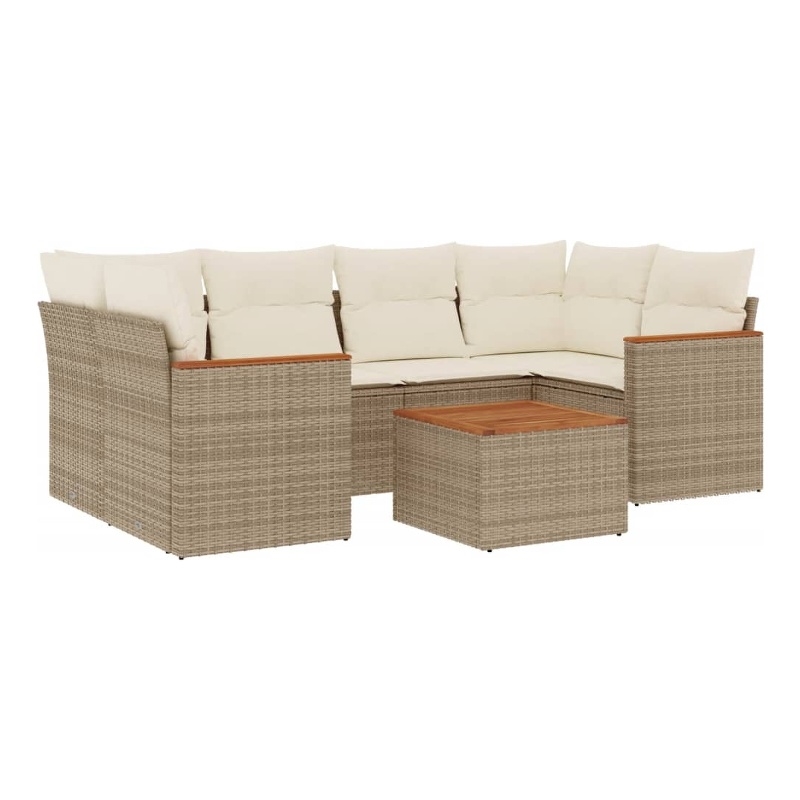 vidaXL 7 Piece Solid Acacia Wood Small Sofa Set in Beige