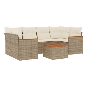 vidaXL 7 Piece Solid Acacia Wood Small Sofa Set in Beige