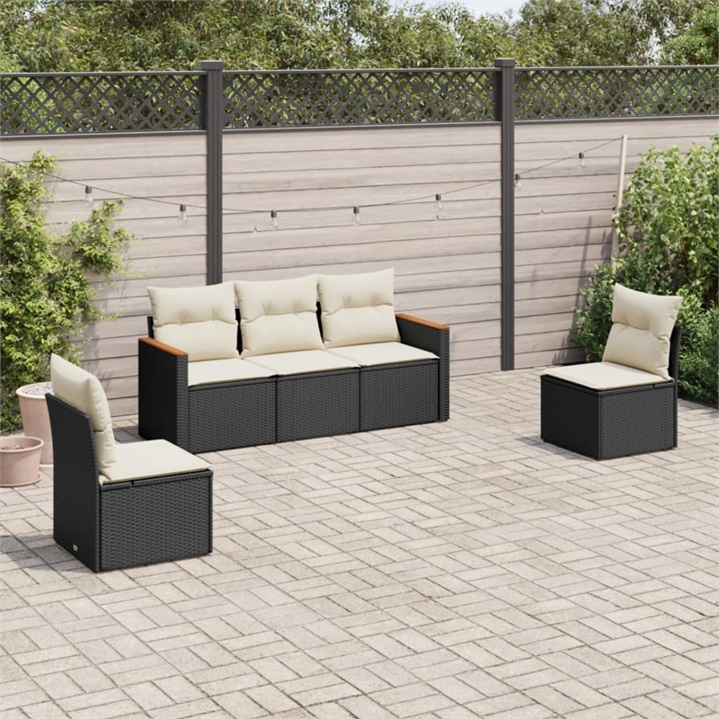vidaXL 5 Piece Steel Sofa Set in Black/White/Cream