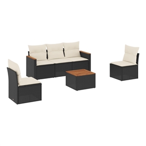 vidaXL 6 Piece Solid Acacia Wood Sofa Set in Black/White/Cream
