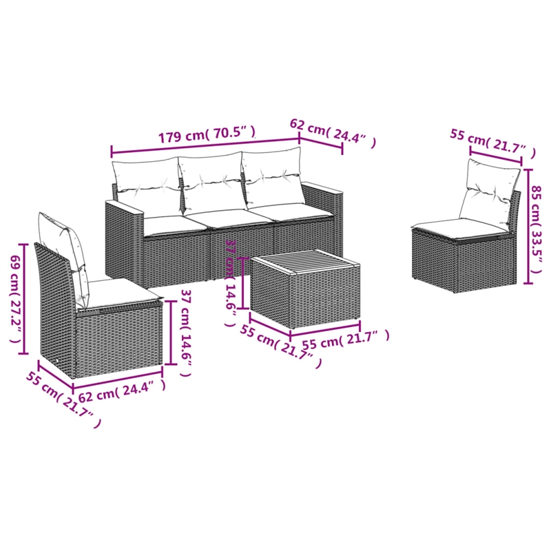 vidaXL 6 Piece Sofa Set in White/Cream/Beige