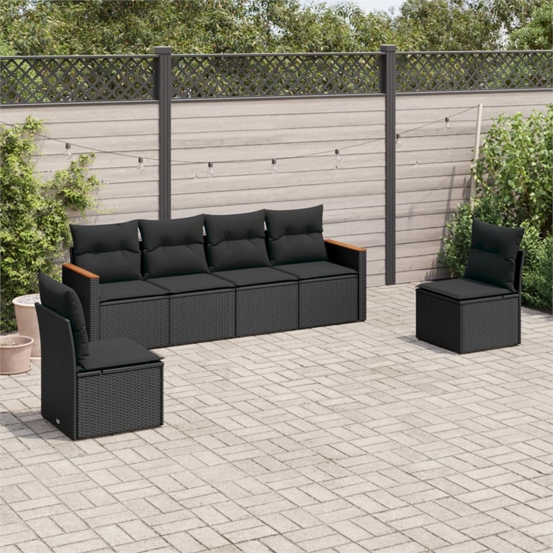 vidaXL 6 Piece Steel Small Sofa Set in Black