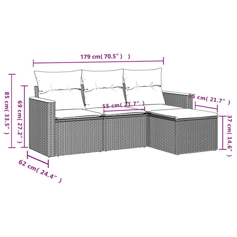vidaXL 4 Piece Steel Small Sofa Set in White/Cream/Beige