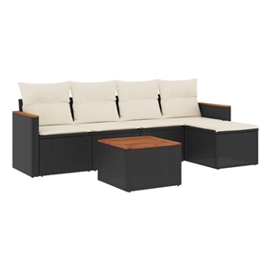 vidaXL 6 Piece Solid Acacia Wood Sofa Set in Black
