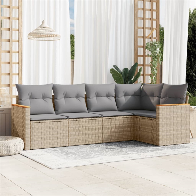 vidaXL 5 Piece Steel Sofa Set in Gray/Beige