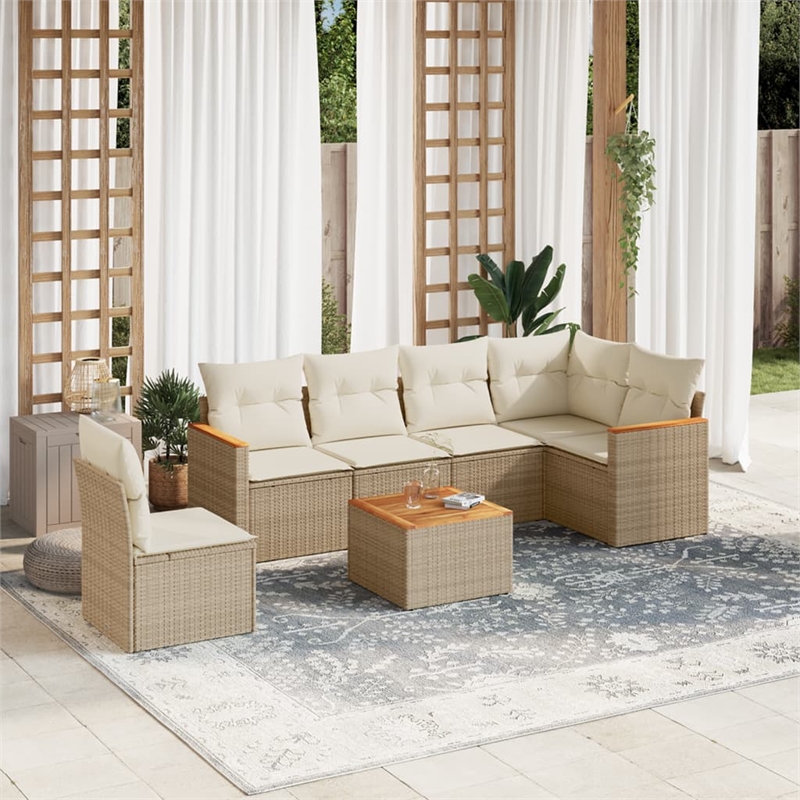 vidaXL 7 Piece Solid Acacia Wood Sofa Set in Beige