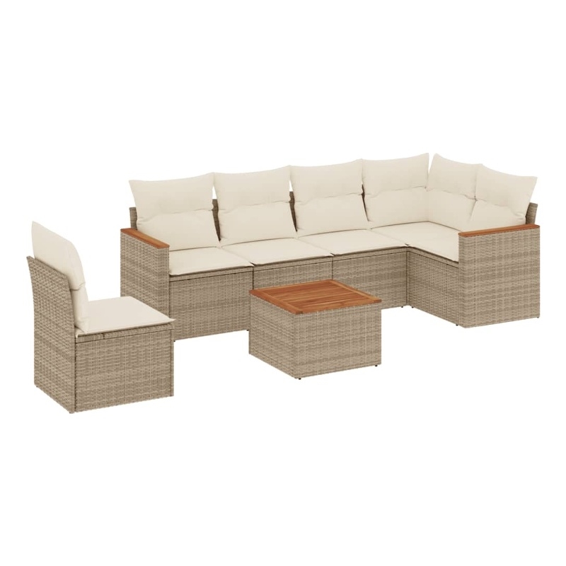 vidaXL 7 Piece Solid Acacia Wood Sofa Set in Beige