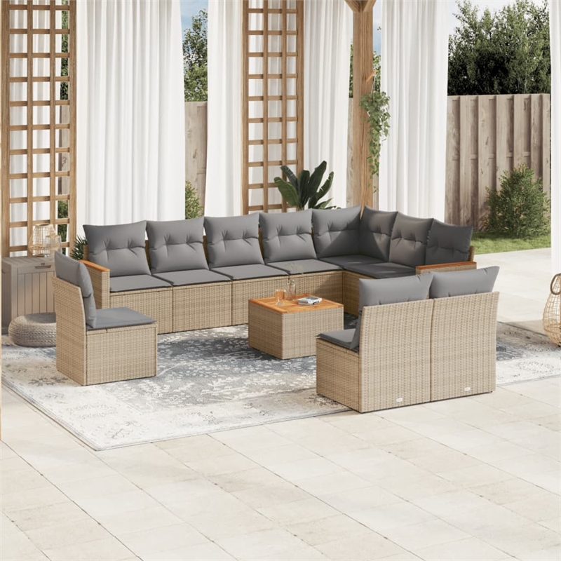 vidaXL 11 Piece Solid Acacia Wood Small Sofa Set in Beige
