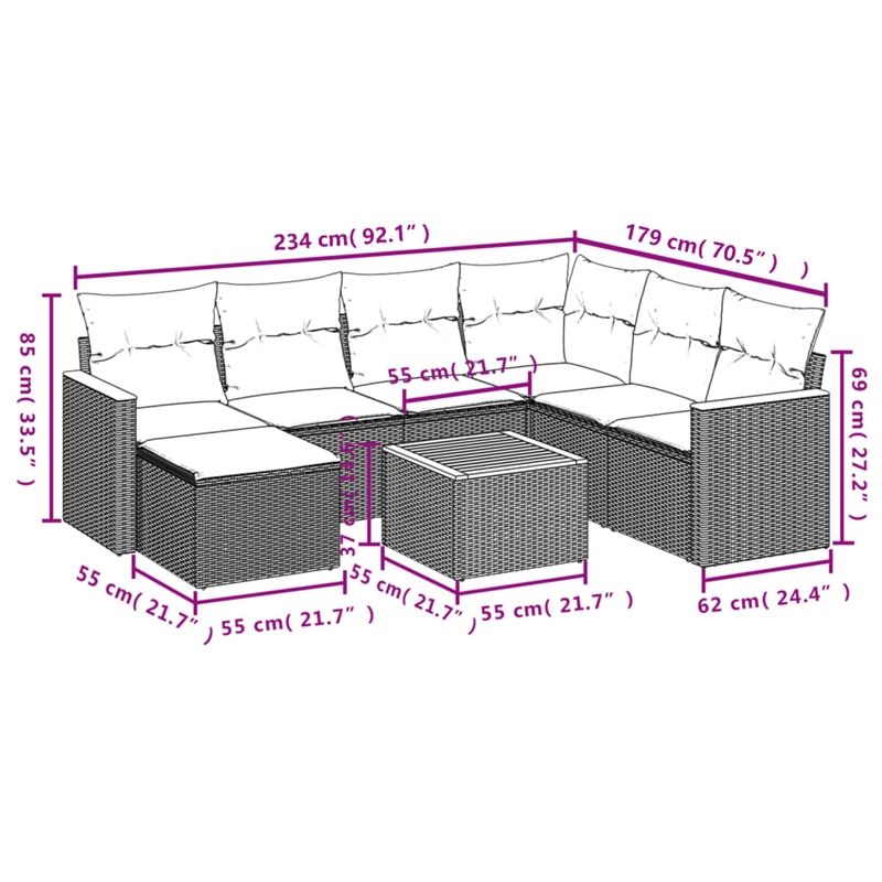 vidaXL 8 Piece Steel Sofa Set in Black