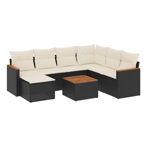 vidaXL 8 Piece Poly Rattan Large Sofa Set in Black/White/Cream